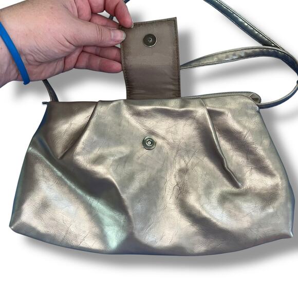 Calvin Klein Womens Faux Leather Evening Bag Crossbody Purse Metallic Gold - Picture 6 of 10